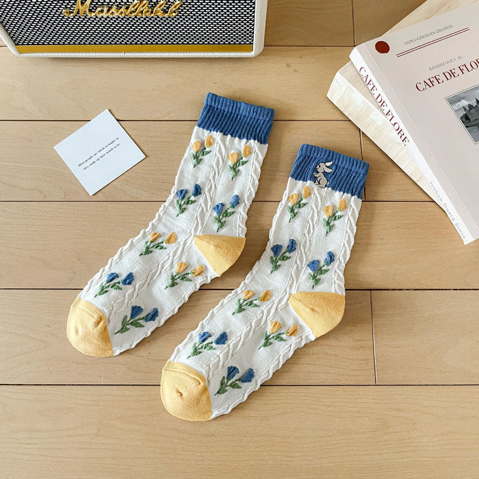 Blue Women Cartoon Print  Socks