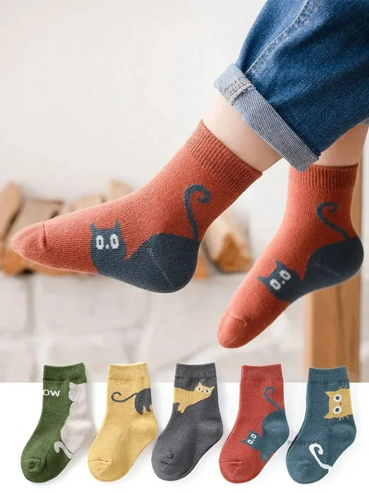 5-pairs-of-four-season-baby-socks-spring-fall-cartoon-kitten-winter-mid-tube-kidsrens-socks-boys-and-girls-kidsrens-socks