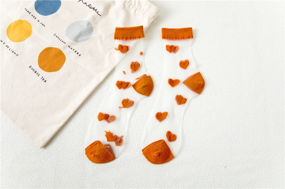 Transparent Women Socks Comfortable  Heart Pattern