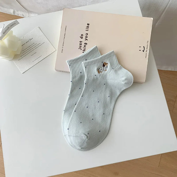 womens-socks-cartoon-dog-embroidery-short-socks-spring-summer-thin-cute-cotton-socks-boneless-sweat-absorbing-wave-point-socks