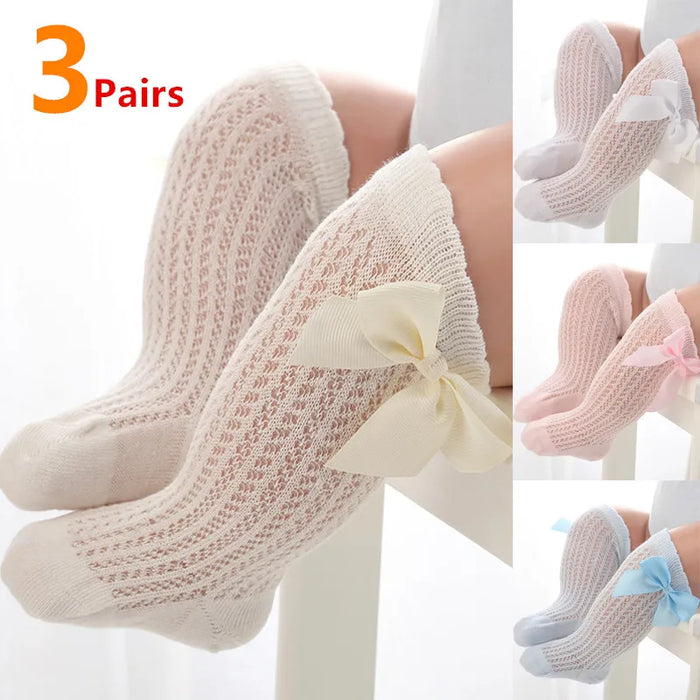 3Pairs/Lot Summer Baby Girls Bow Summer Socks