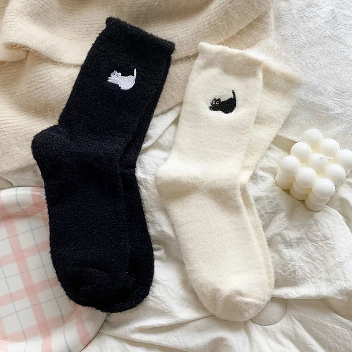 1/3P Cute Cat Mink Fleece Super Soft Socks for Women