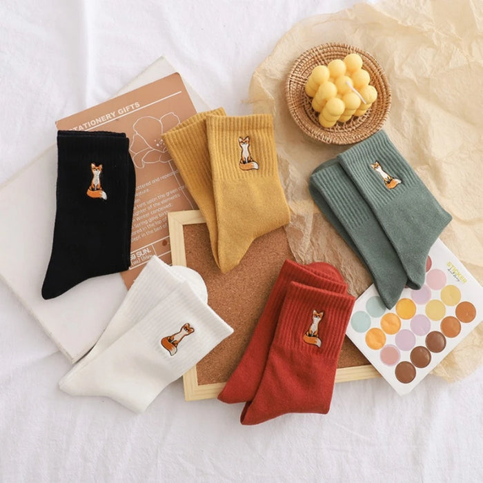 New Cute Embroidery Fox Cartoon Animal Socks