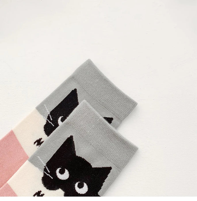 Fashion Cat Cartoon Socks, Breathable Long Causal