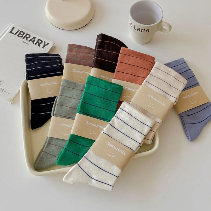 College Style Striped  Crew Socks Women Casual Fashion