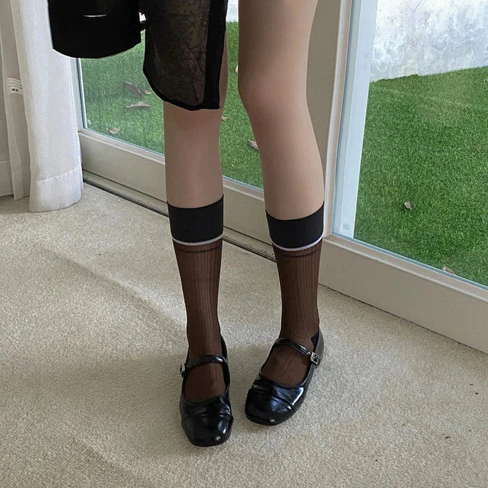 Transparent silk thin striped socks