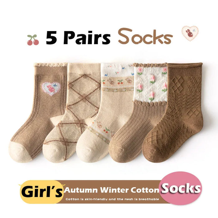5 pairs / 1-12Y  Kids Lolita Fancy Socks