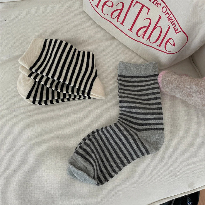Striped Cotton Socks Women’s Breathable Middle Tube Socks
