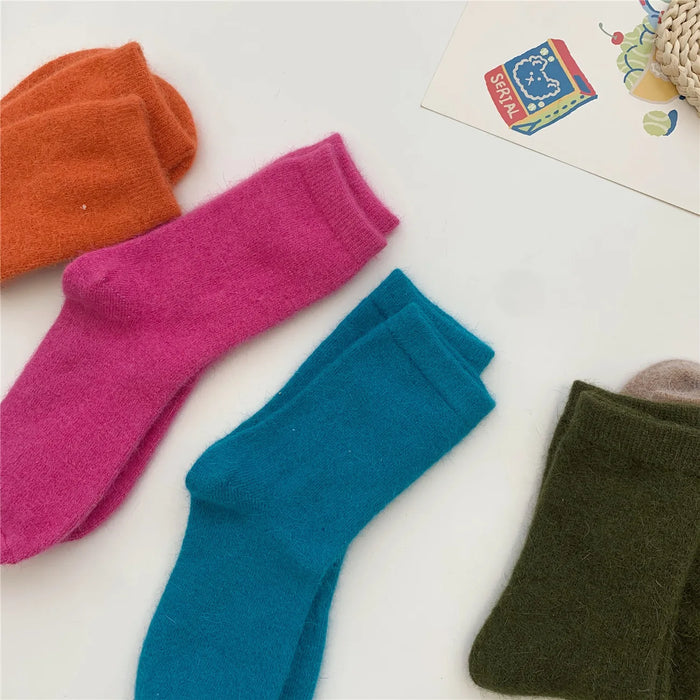 Rabbits Hair Women's Socks Solid Thermal Cashmere