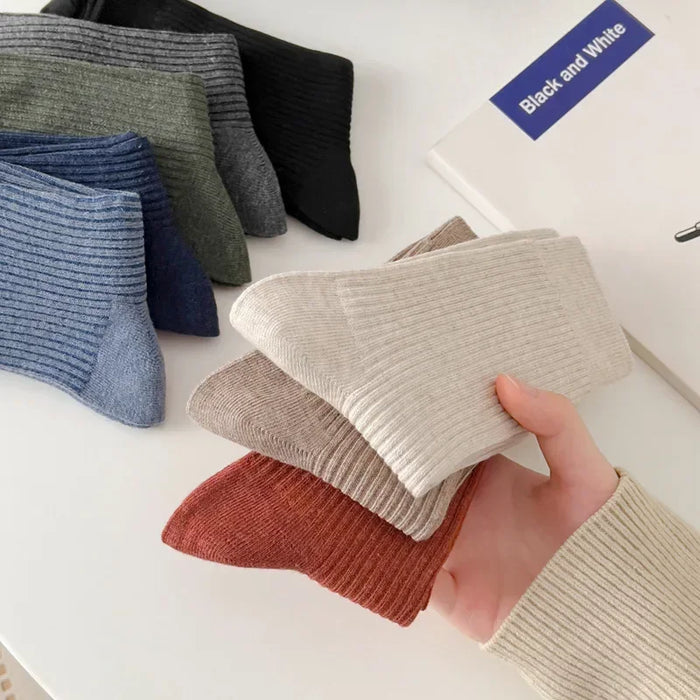 Mens Breathable Elastic Cotton Long Socks Solid Color