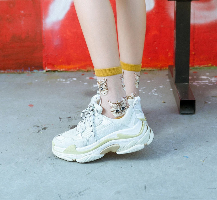 Women Transparent Cute Cat Socks