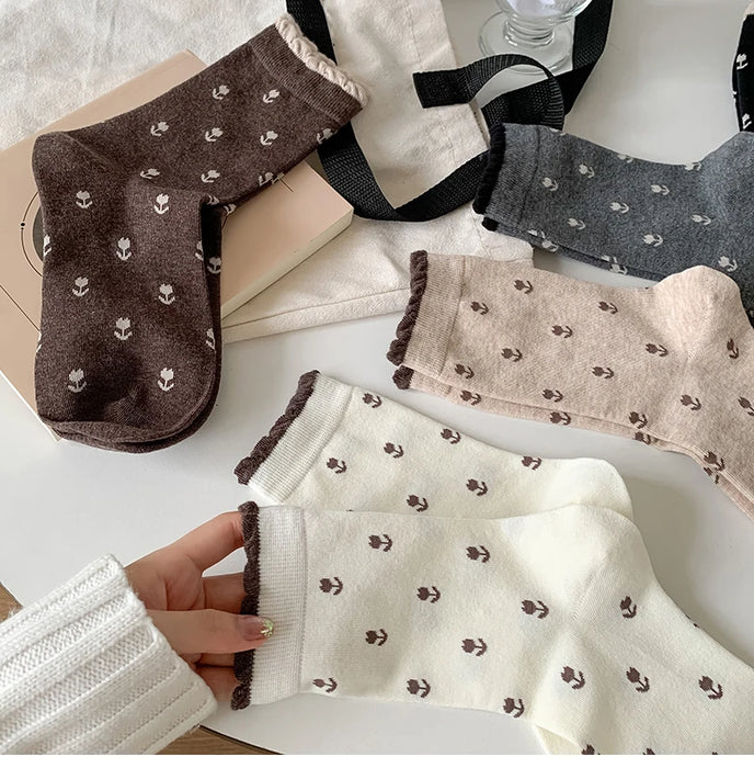 Long Breathable Retro Female Flower Socks