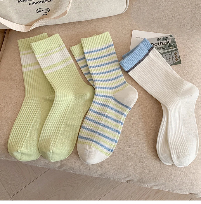 Mixed-color Daily Elastic Crew Socks Comfortable