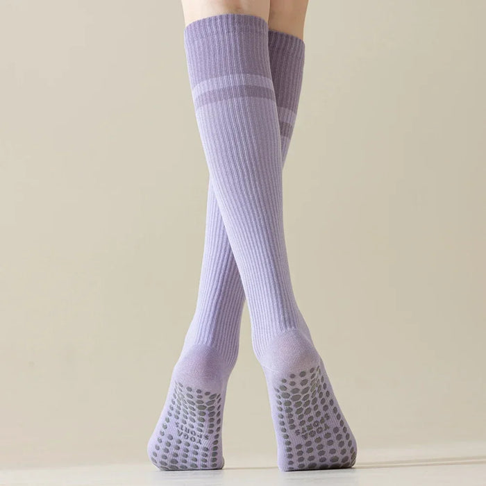 2-pairs-grip-pilates-socks-women-non-slip-yoga-fitness-calf-compression-socks-high-quality-cotton-running-sports-socks-ladies