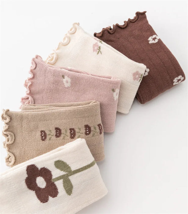 Flower Striped Knee High Long Thermal Kids Socks
