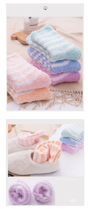 5 Pairs  Winter Striped Coral Fleece Sleep Socks