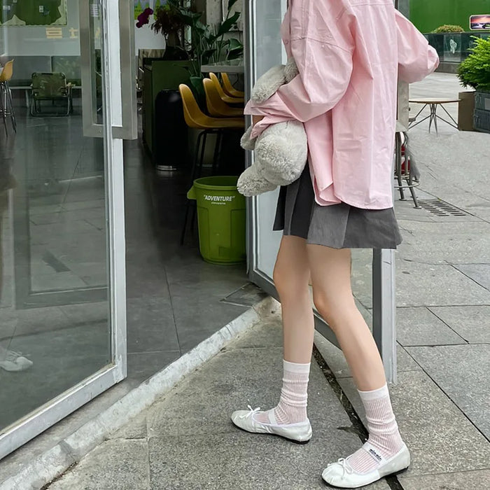 Breathable solid, ballet style ultra-thin, vertical stripes mid tube socks