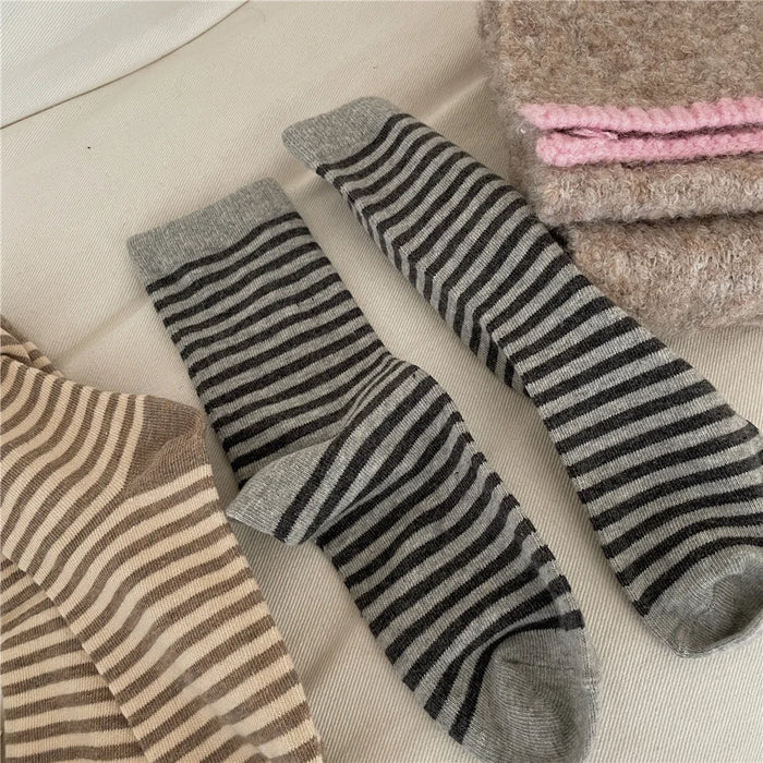 Striped Cotton Socks Women’s Breathable Middle Tube Socks