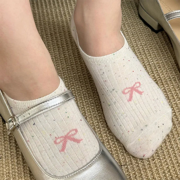 Women Thin Dot Yarn Bowknot No-show Socks