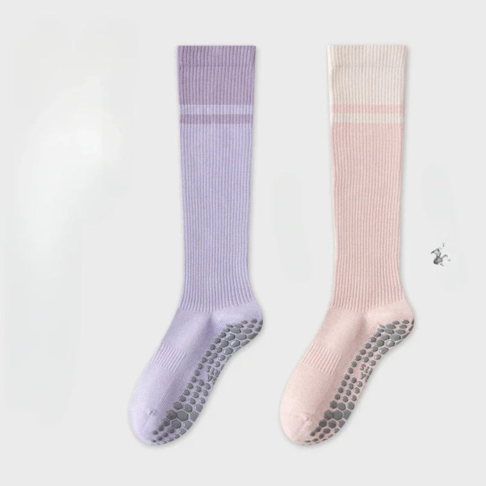 2-pairs-grip-pilates-socks-women-non-slip-yoga-fitness-calf-compression-socks-high-quality-cotton-running-sports-socks-ladies