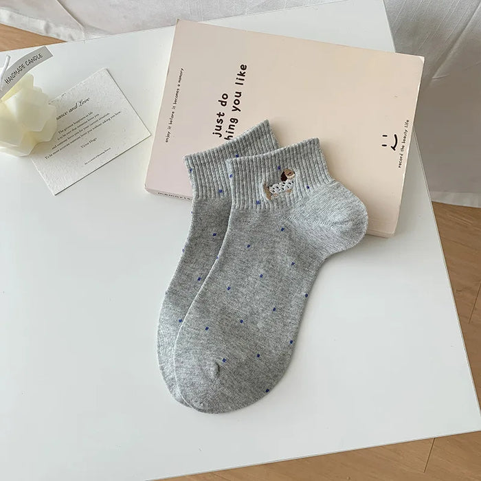 womens-socks-cartoon-dog-embroidery-short-socks-spring-summer-thin-cute-cotton-socks-boneless-sweat-absorbing-wave-point-socks