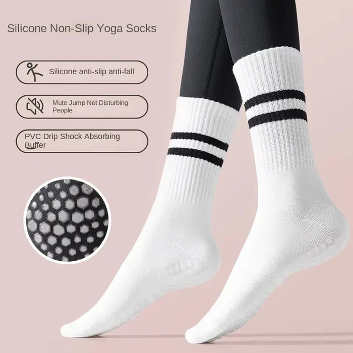 women-anti-skid-yoga-socks-grips-cotton-mid-tube-bottom-breathable-fitness-dance-barre-workout-pilates-socks-7-colors