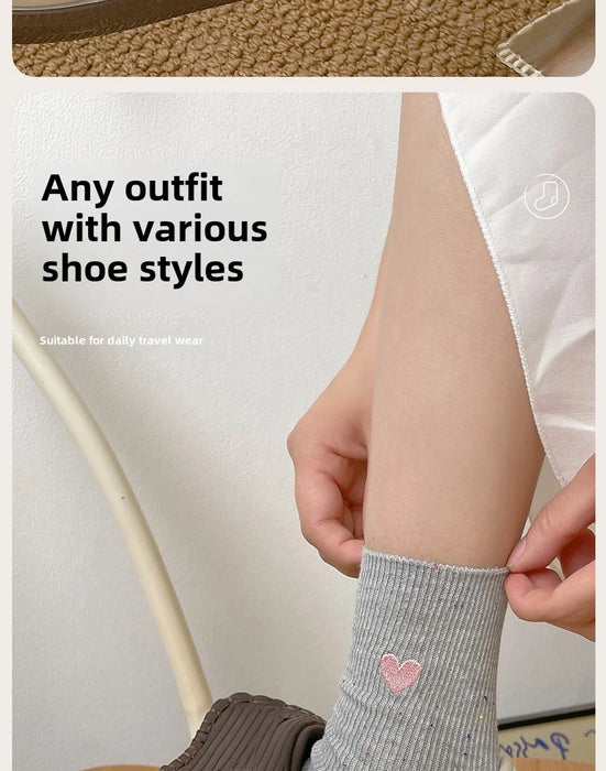Polka Dot Embroidered Heart Socks