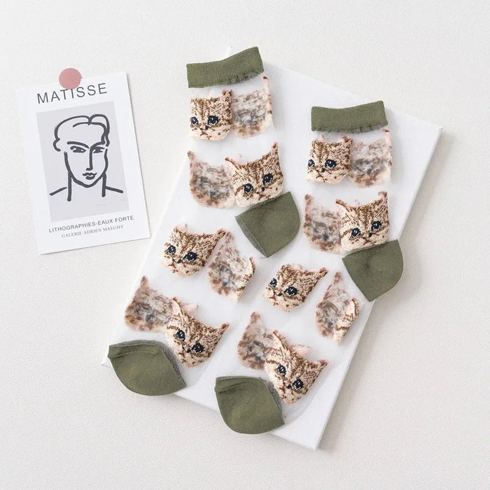 Women Transparent Cute Cat Socks