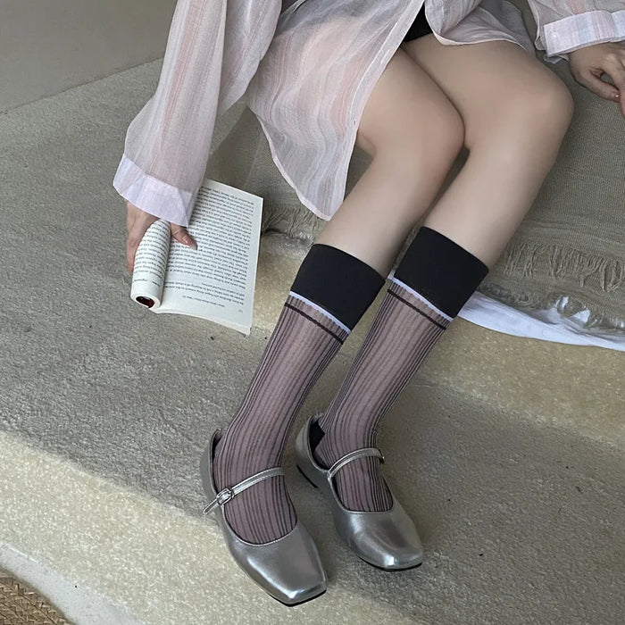 Transparent silk thin striped socks