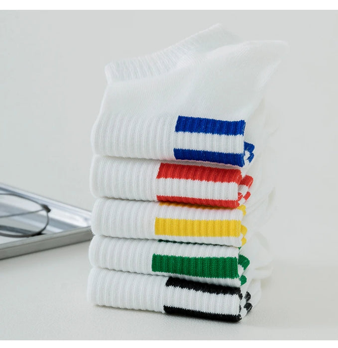 5 Pairs of White Cotton Socks for Men/women,  Trendy Boat Socks