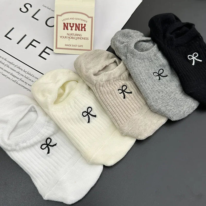 1-5pairs Summer Bowknot  Boat Socks for Women