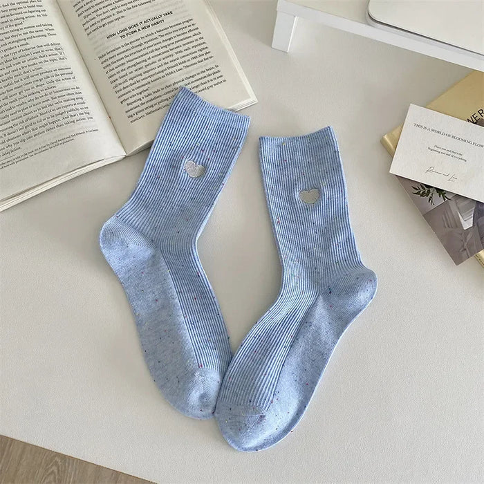 Polka Dot Embroidered Heart Socks