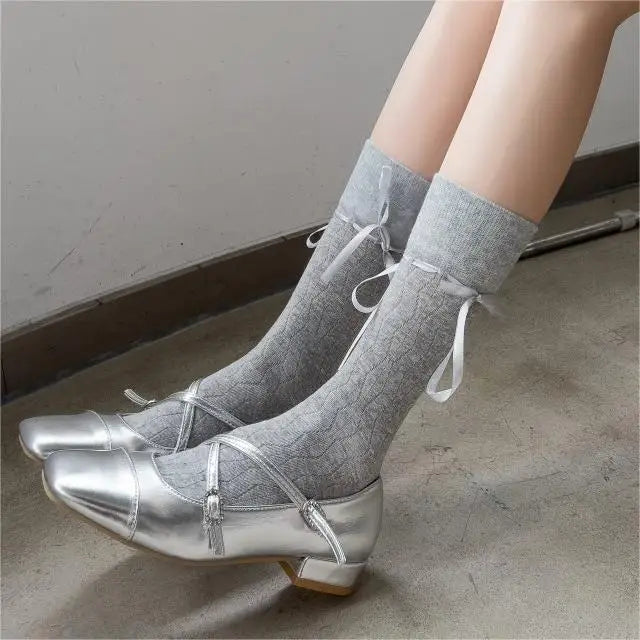 socks-women-bow-straps-hollow-solid-color-spring-and-autumn-ballet-socks-middle-tube-ribbon-casual-socks-for-women