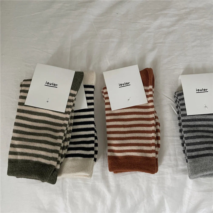 Striped Cotton Socks Women’s Breathable Middle Tube Socks