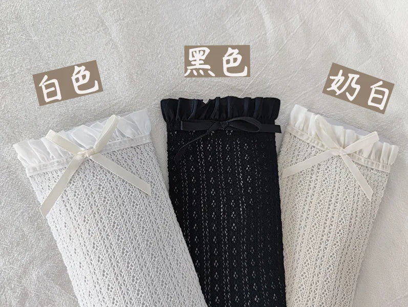 Ruffle Long Lace Bow Knee High Sock