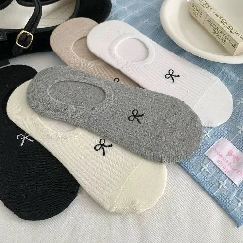 1-5pairs Summer Bowknot  Boat Socks for Women