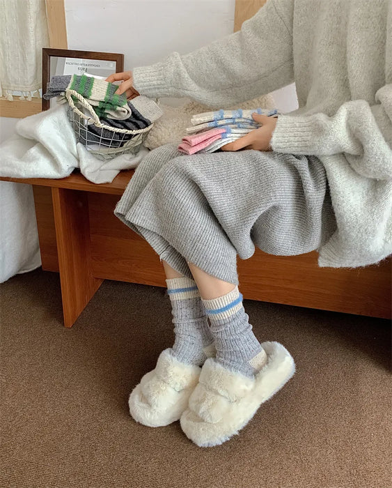Wool Stripe Designer Socks Middle Tube