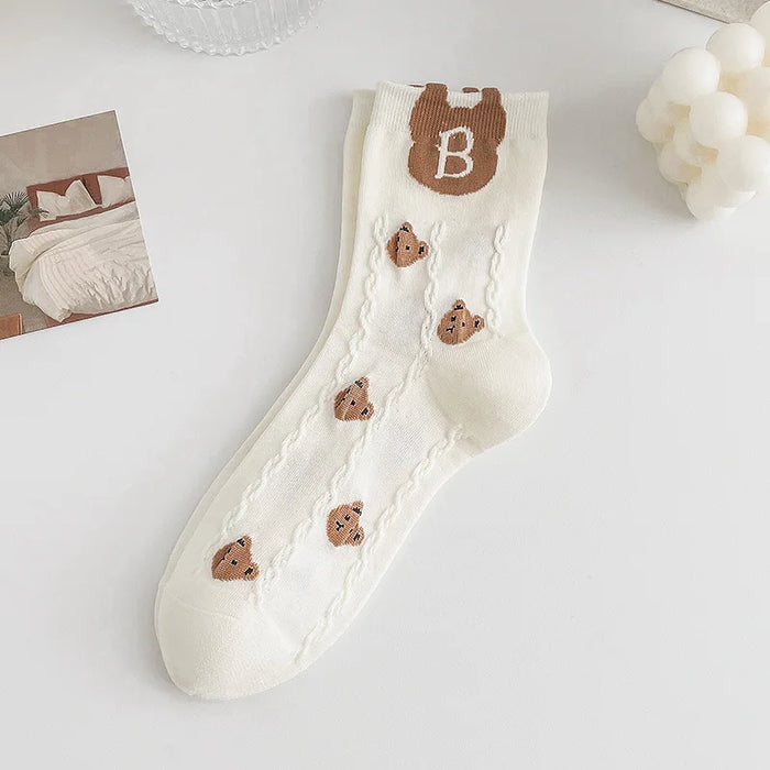 5 Pairs Medium Cartoon Stripes  High-quality Socks