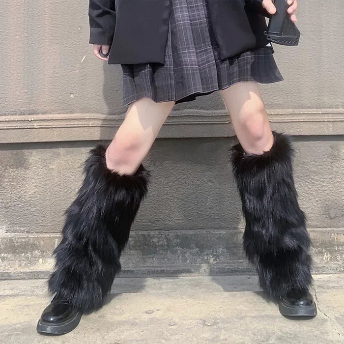 Y2K White Faux Fur Leg Warmers Boot Covers