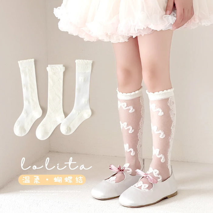 3 Pairs/bag Fancy Lace Socks Girls Summer Long Socks