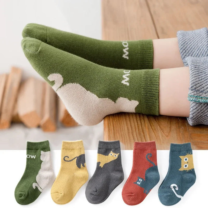 5-pairs-of-four-season-baby-socks-spring-fall-cartoon-kitten-winter-mid-tube-kidsrens-socks-boys-and-girls-kidsrens-socks