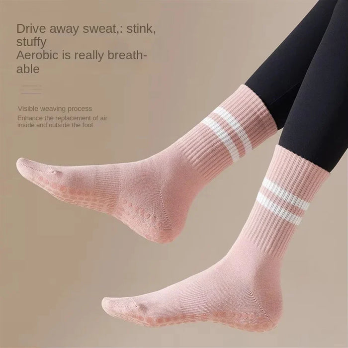 women-anti-skid-yoga-socks-grips-cotton-mid-tube-bottom-breathable-fitness-dance-barre-workout-pilates-socks-7-colors