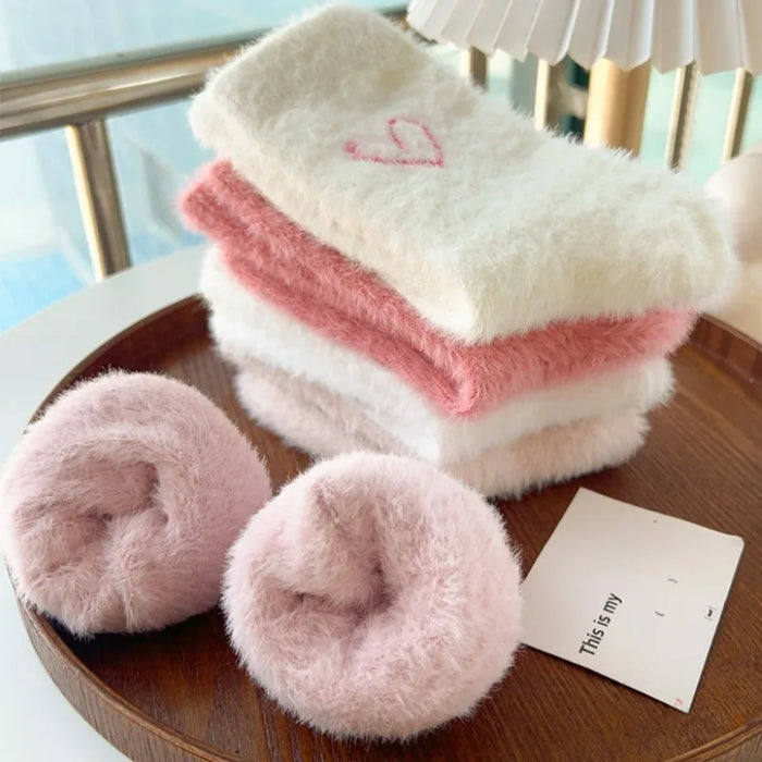 thickened-middle-tube-socks-mink-fur-pink-embroidered-heart-shaped-women-autumn-winter-warm-sleep-home-solid-color-plush-sock