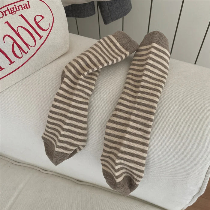 Striped Cotton Socks Women’s Breathable Middle Tube Socks