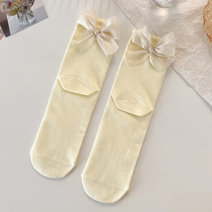 Sweet Bowknot Tied Middle Tube Socks Women Heel Bow Socks