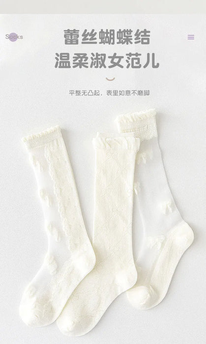 3 Pairs/bag Fancy Lace Socks Girls Summer Long Socks