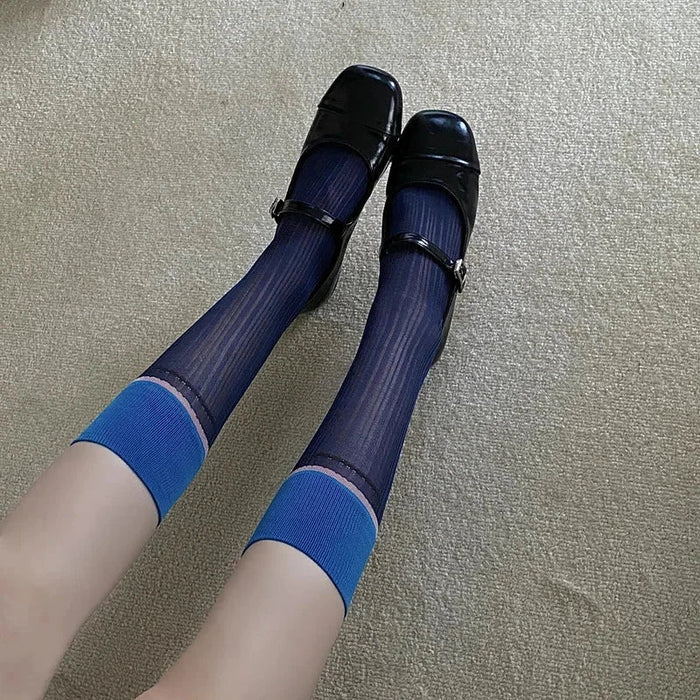 Transparent silk thin striped socks