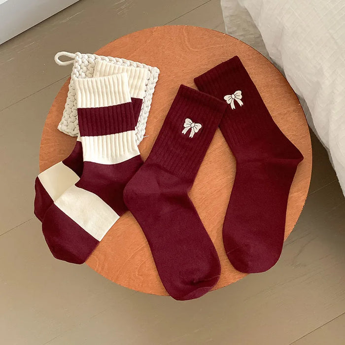 womens-cherry-color-trendy-striped-autumn-and-winter-new-mid-tube-socks-ankola-color-versatile-socks