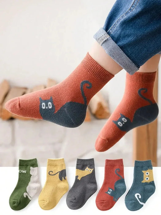 5-pairs-of-four-season-baby-socks-spring-fall-cartoon-kitten-winter-mid-tube-kidsrens-socks-boys-and-girls-kidsrens-socks