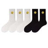 solid-color-medium-tube-socks-for-womens-fresh-smiling-face-pattern-simple-style-comfortable-breathable-girl-socks